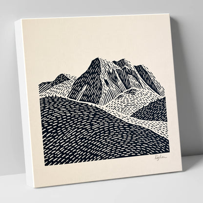 Bold Monochrome Bowfell Peaks lake district fell canvas wall art