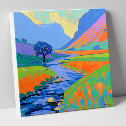 Vivid River In The Valley lake district waterfall canvas wall art
