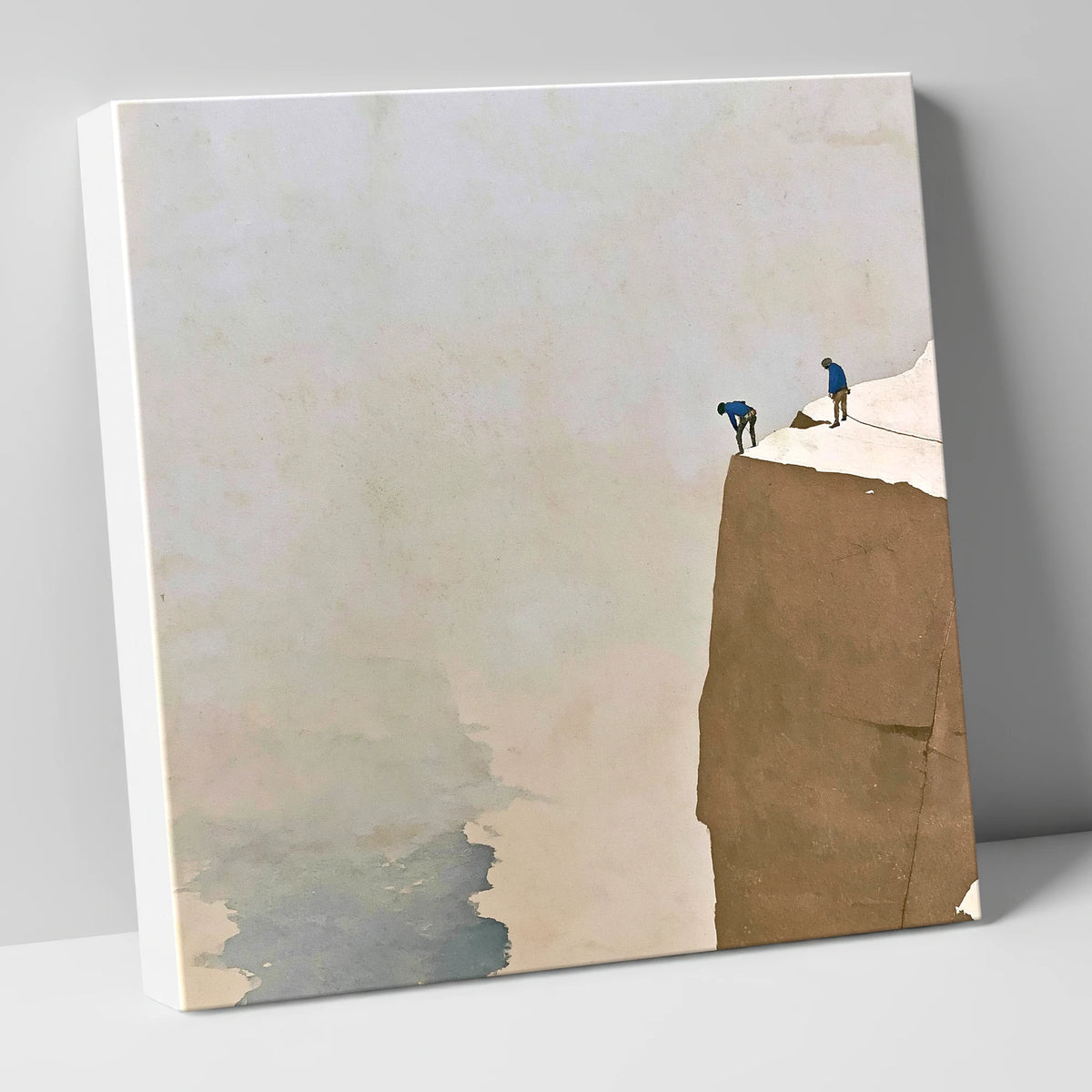 Climbers on a High Snowy Ledge lake district walking canvas wall art