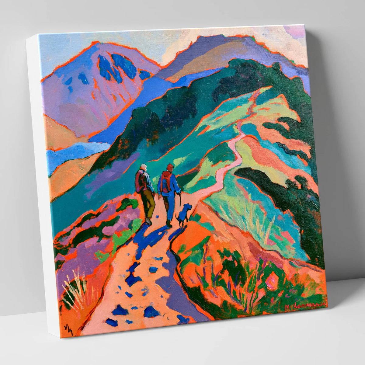 Colourful Haystacks Walk With Dog gifts for dog walkers canvas wall art