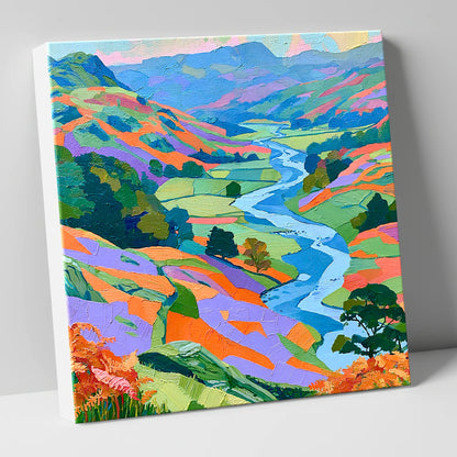 Vibrant Lake District River Valley lake district waterfall canvas wall art