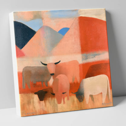Highland Cattle and Terracotta Fells lake district wildlife canvas wall art