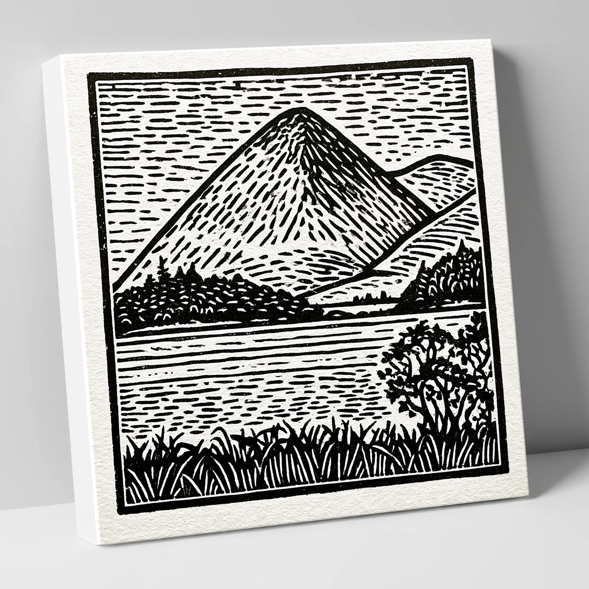 Bold Monochrome Catbells Peak lake district fell canvas wall art
