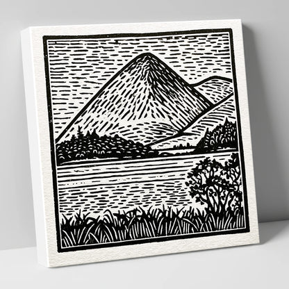 Bold Monochrome Catbells Peak lake district fell canvas wall art