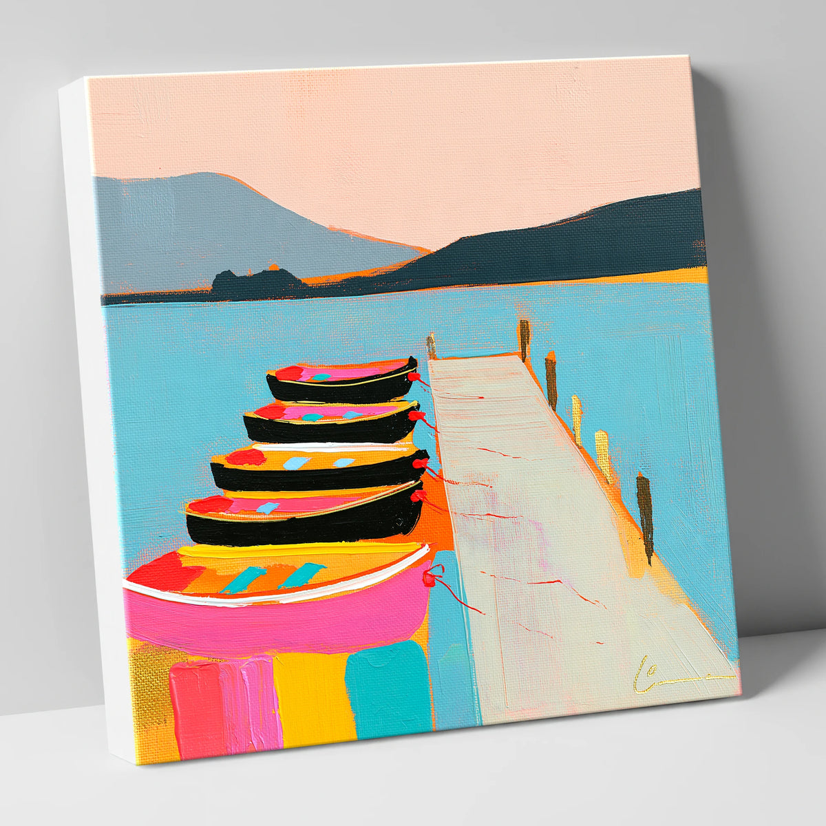 Vibrant Moored Boats on Windermere lake district lake canvas wall art