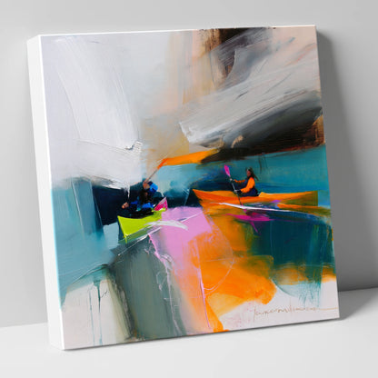 Vibrant Kayakers on a Lake lake district walking canvas wall art