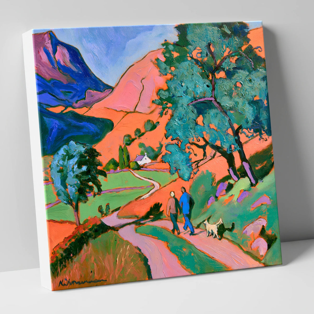 Vibrant Glenridding Dog Walk gifts for dog walkers canvas wall art