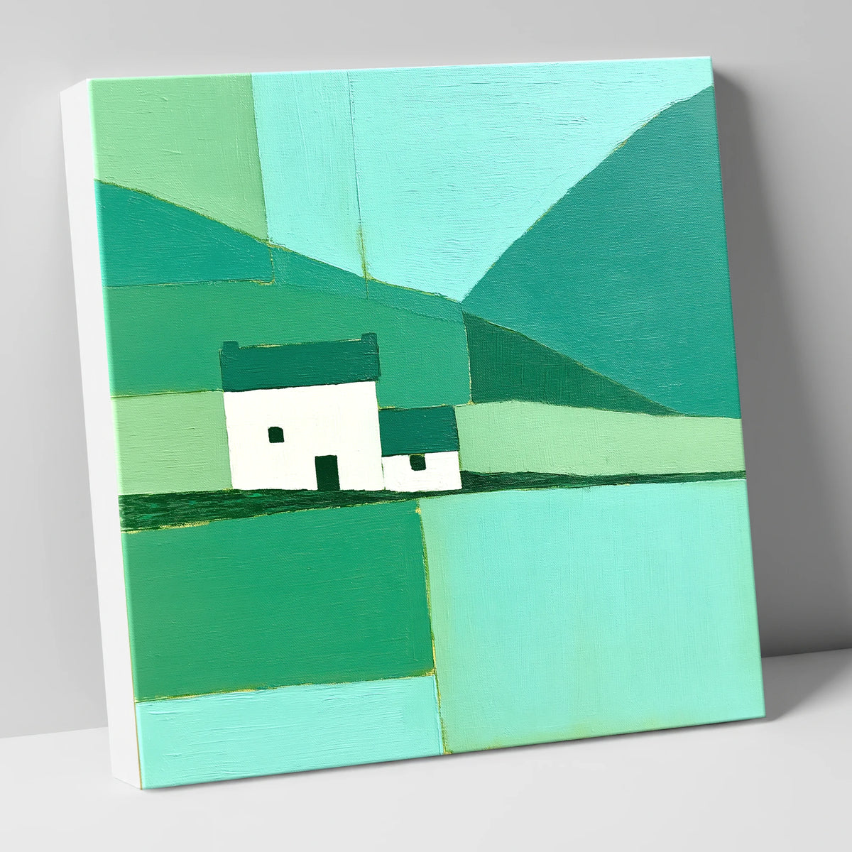 Geometric Grasmere Cottage and Fells lake district lake canvas wall art