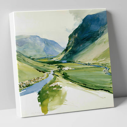 Green Valley and Winding Beck lake district valley canvas wall art