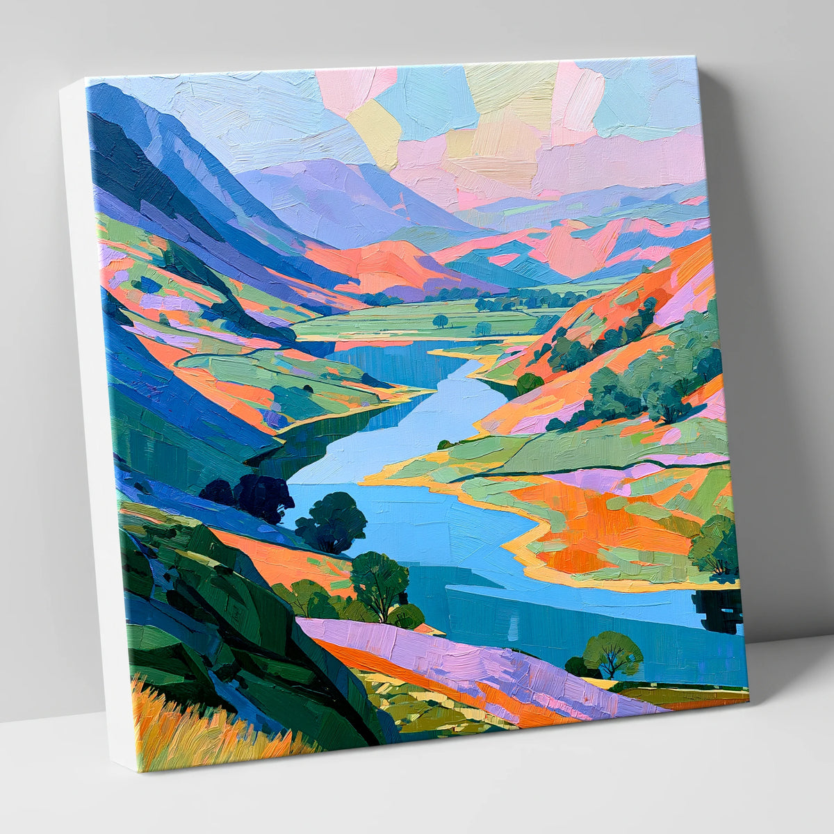 Vibrant Valley Lake and Fells lake district lake canvas wall art