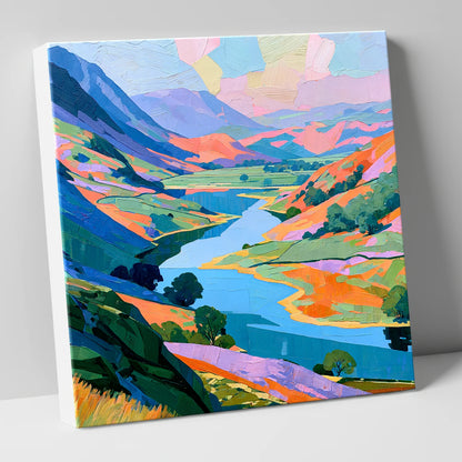 Vibrant Valley Lake and Fells lake district lake canvas wall art