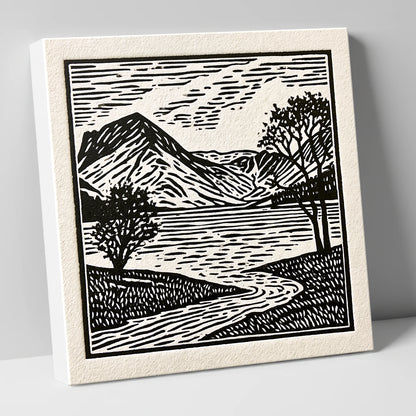 Graphic Monochrome Buttermere Fells lake district lake canvas wall art