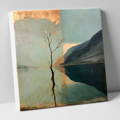 Buttermere Tree with Golden Sky lake district lake canvas wall art