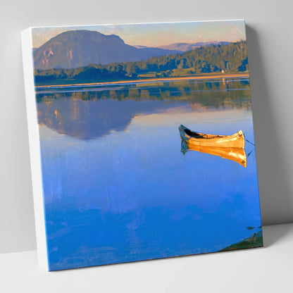 Sunlit Canoe on Lake Windermere lake district lake canvas wall art