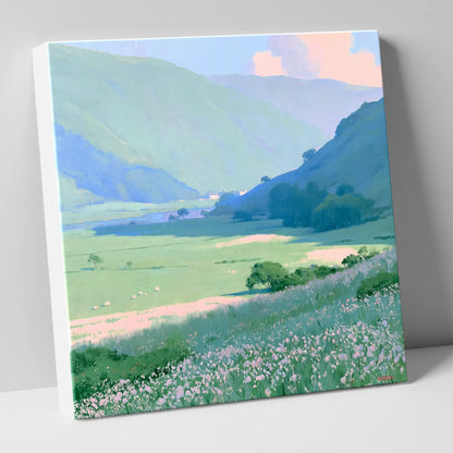 Blue Fells and Wildflower Meadow lake district valley canvas wall art