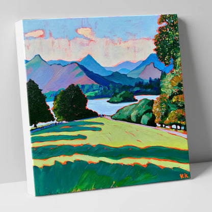 Vibrant Derwentwater From Crow Park lake district village canvas wall art