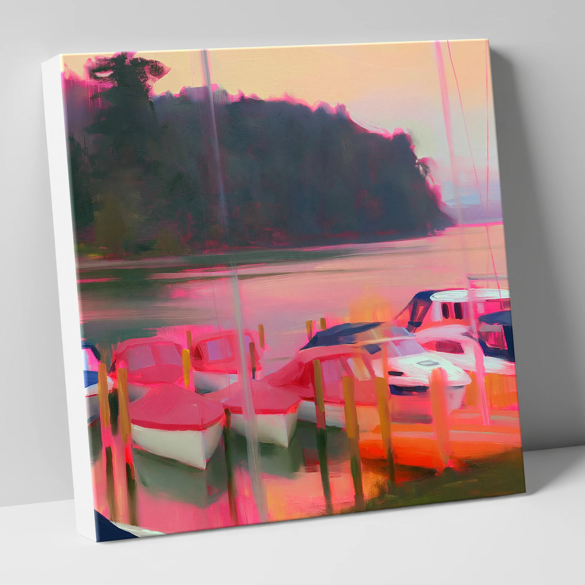 Neon Sunset Over Windermere Boats lake district lake canvas wall art