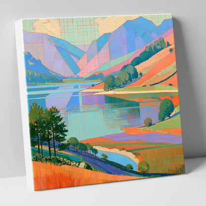 Vibrant Fells Over Turquoise Lake lake district lake canvas wall art