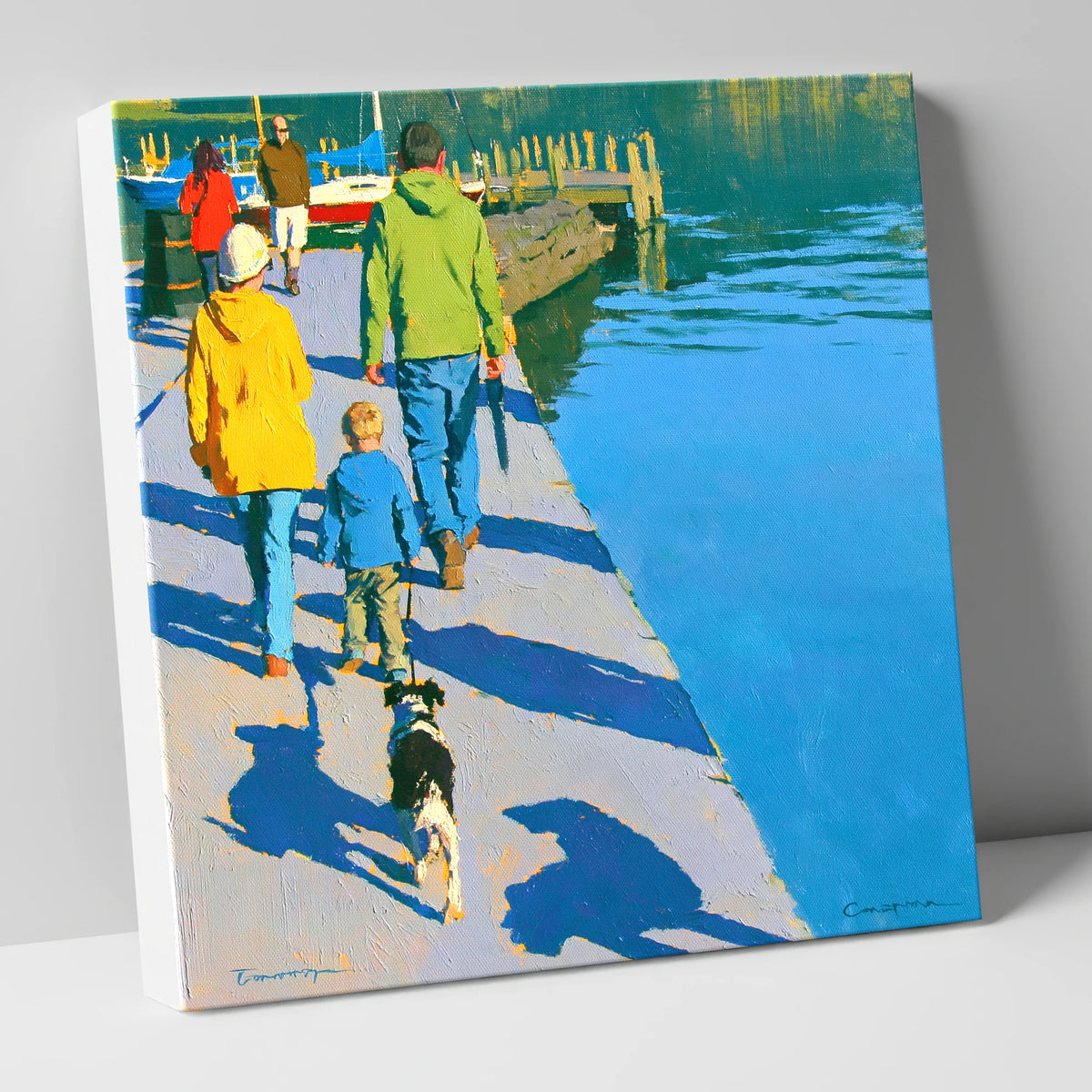 Vibrant Ambleside Family Dog Walk gifts for dog walkers canvas wall art
