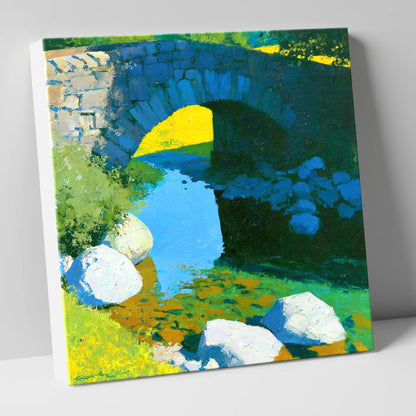 Vibrant Stone Bridge over Sunlit Beck lake district waterfall canvas wall art