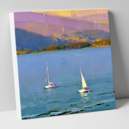 Windermere Sailboats against Lavender Fells lake district lake canvas wall art