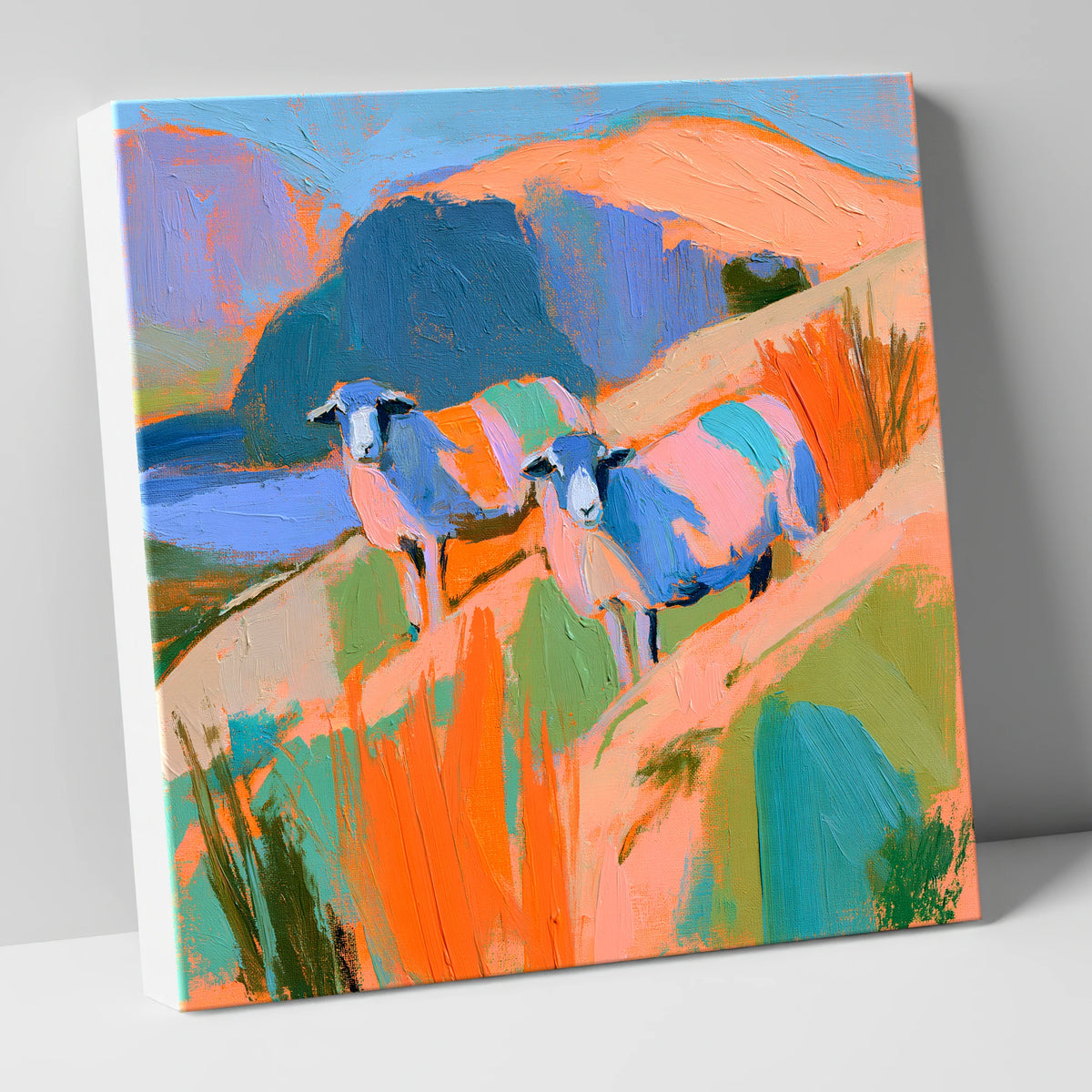 Colourful Herdwick Sheep on Fellside lake district wildlife canvas wall art