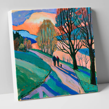 Keswick Sunset Dog Walk gifts for dog walkers canvas wall art