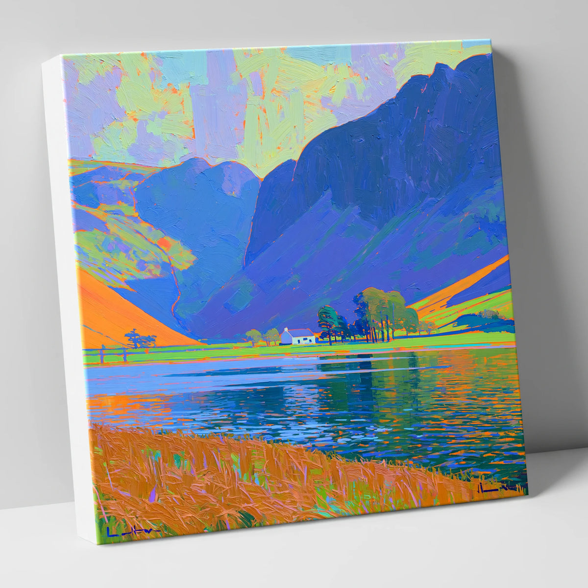Vibrant Buttermere and White Cottage lake district lake canvas wall art