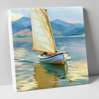 Sailing Boat on Golden Water lake district walking canvas wall art