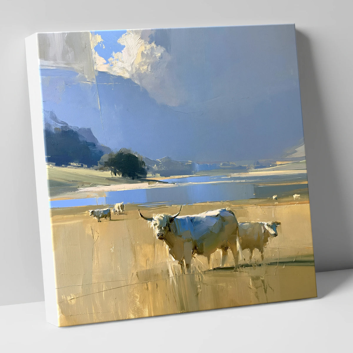 Highland Cattle Before Moody Fells lake district wildlife canvas wall art