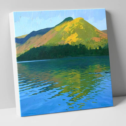 Sunlit Cat Bells Over Water lake district fell canvas wall art