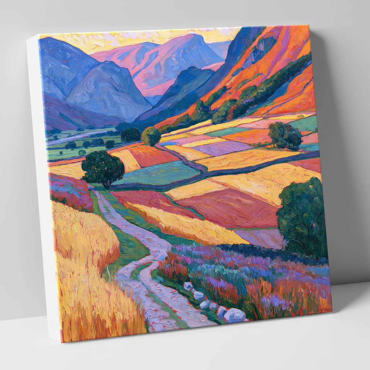 Vivid Patchwork Fields in the Dale lake district valley canvas wall art