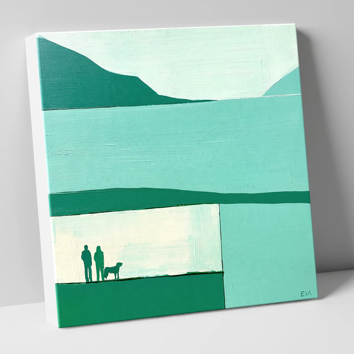 Glenridding Dog Walkers in Teal gifts for dog walkers canvas wall art