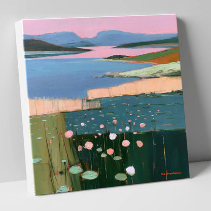 Lake Fells Under Pink Sky lake district lake canvas wall art