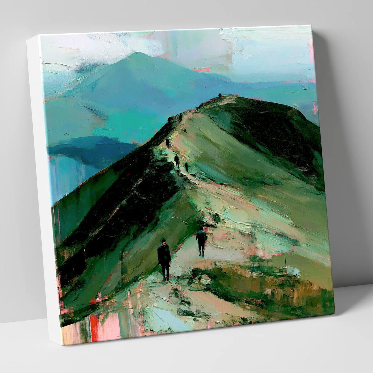 Silhouetted Hikers on Fell Ridge lake district fell canvas wall art