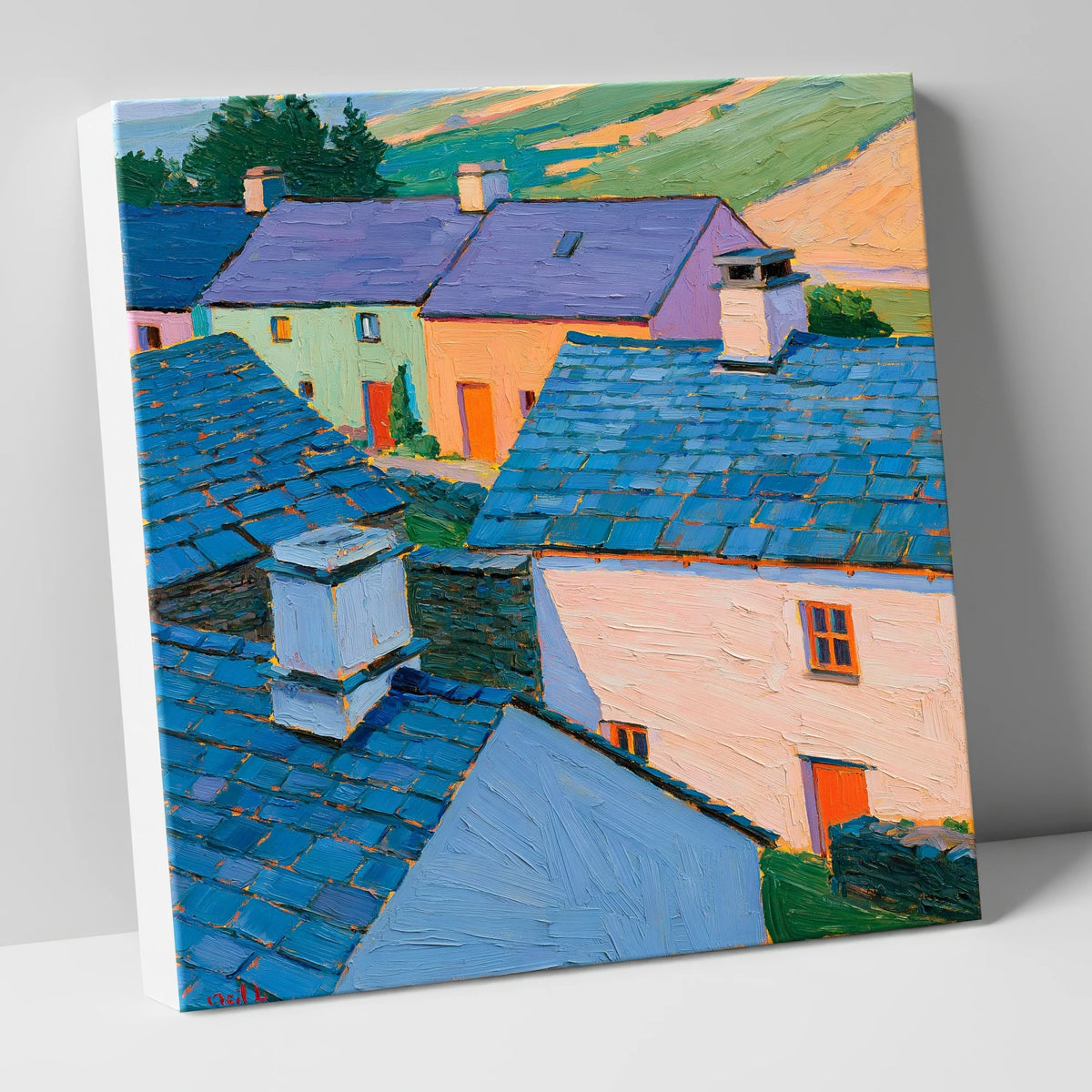 Colourful Slate Roofed Village Cottages lake district village canvas wall art