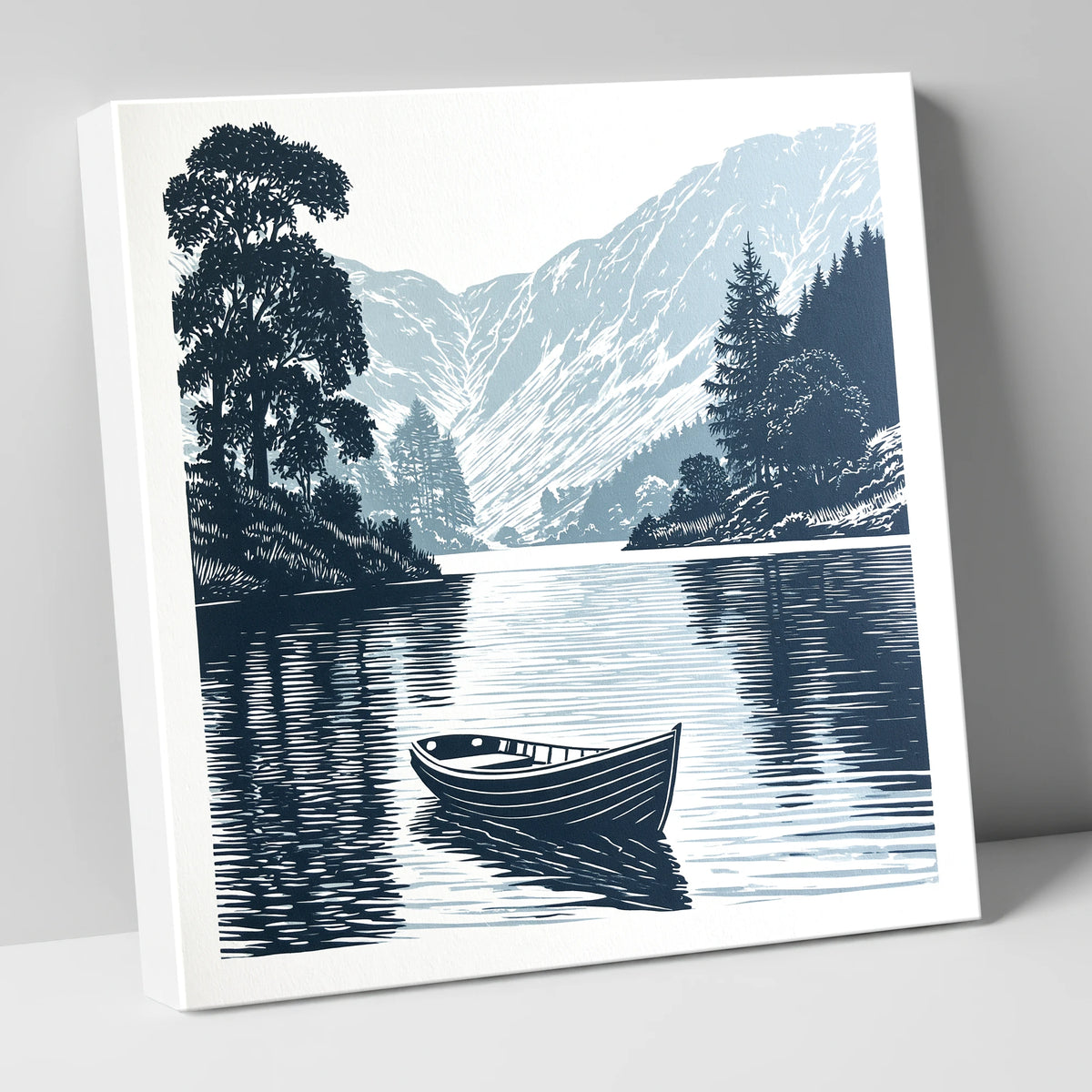 Rowing Boat at Blue Dawn lake district lake canvas wall art