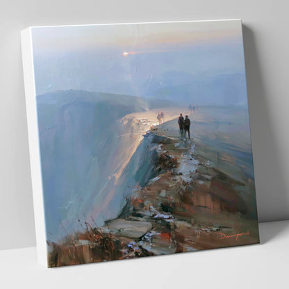 Hikers on a Hazy Fell Top lake district fell canvas wall art