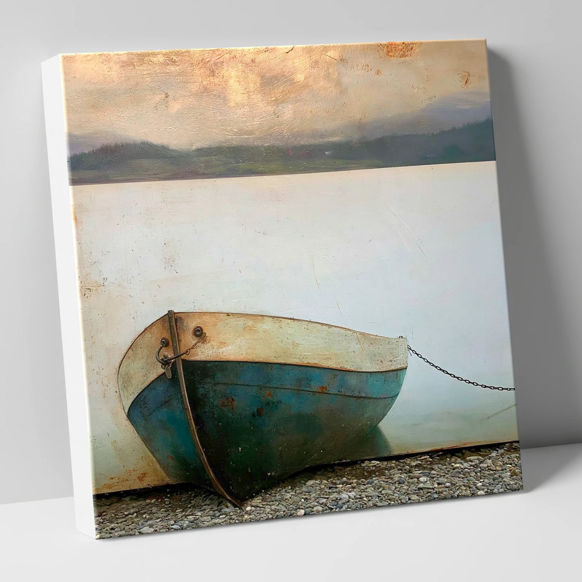 Grounded Boat on Misty Windermere lake district lake canvas wall art