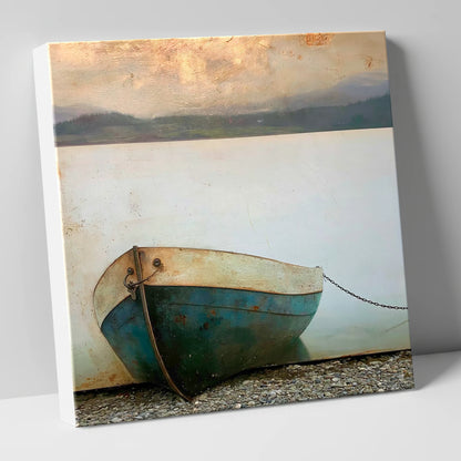 Grounded Boat on Misty Windermere lake district lake canvas wall art