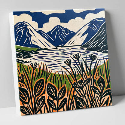 Wastwater in Navy and Orange lake district lake canvas wall art