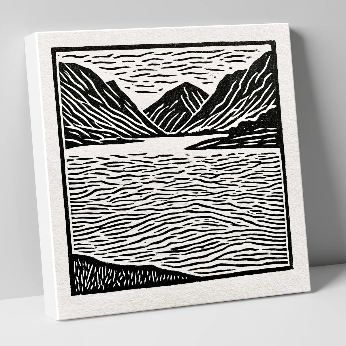 Lake and Fells in Monochrome lake district lake canvas wall art
