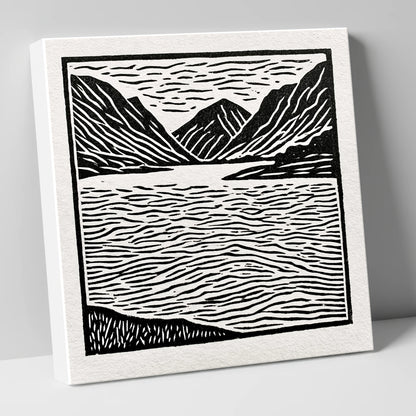 Lake and Fells in Monochrome lake district lake canvas wall art