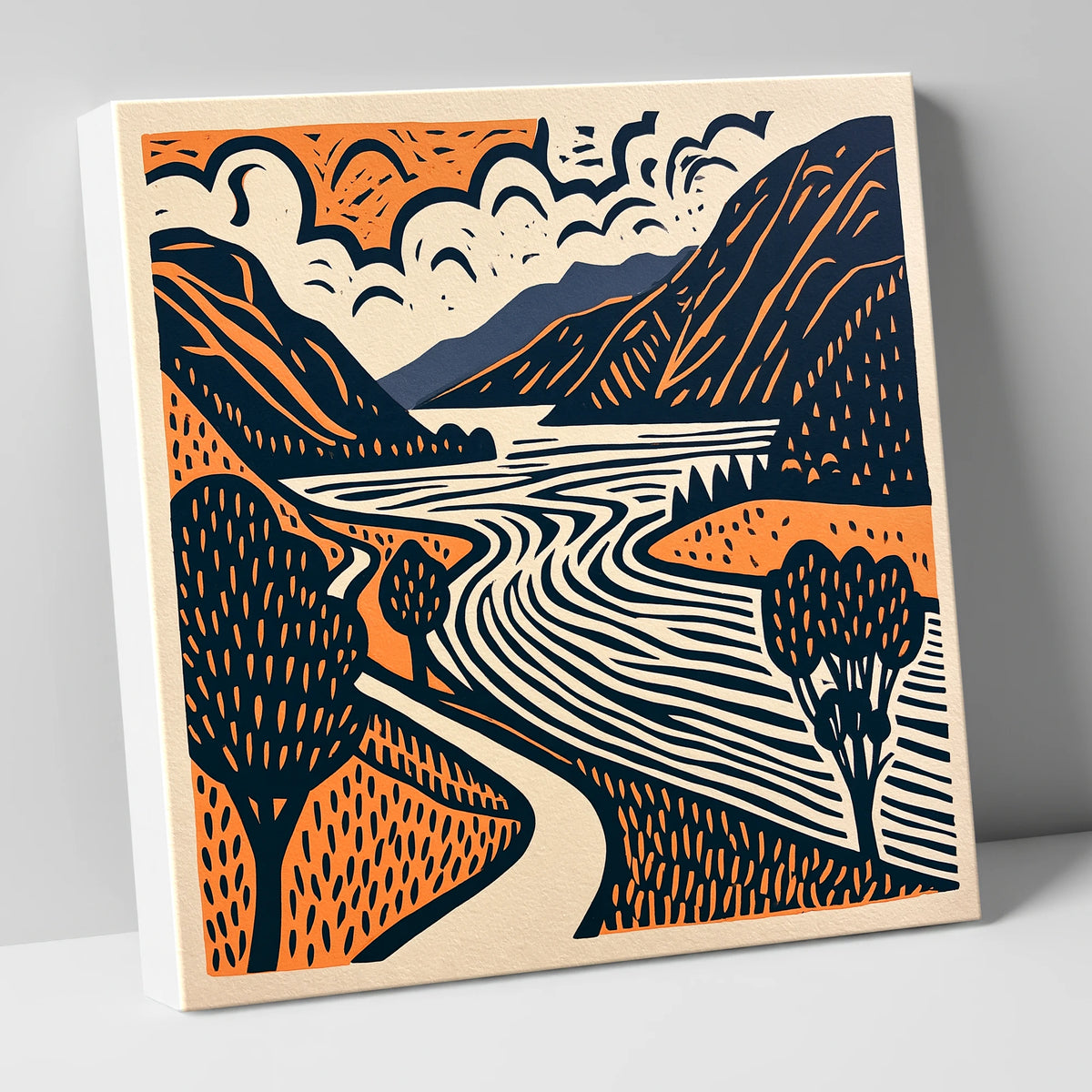Bold Ullswater in Terracotta and Navy lake district lake canvas wall art