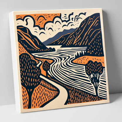 Bold Ullswater in Terracotta and Navy lake district lake canvas wall art