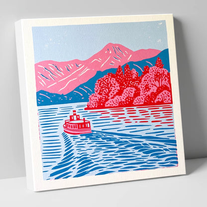 Vibrant Derwentwater Boat and Fells lake district lake canvas wall art