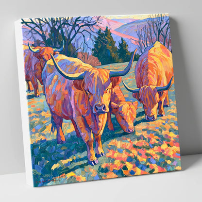 Highland Cattle in Golden Fell Light lake district wildlife canvas wall art