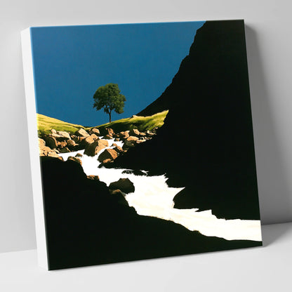 Lone Tree Above Rushing Beck lake district waterfall canvas wall art