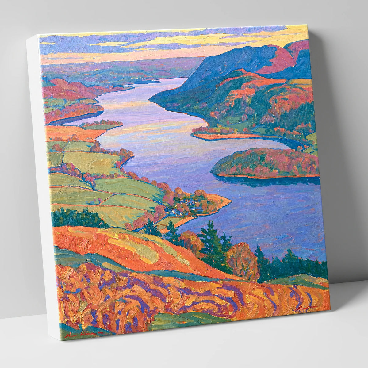Bold Ullswater and Pooley Bridge lake district village canvas wall art