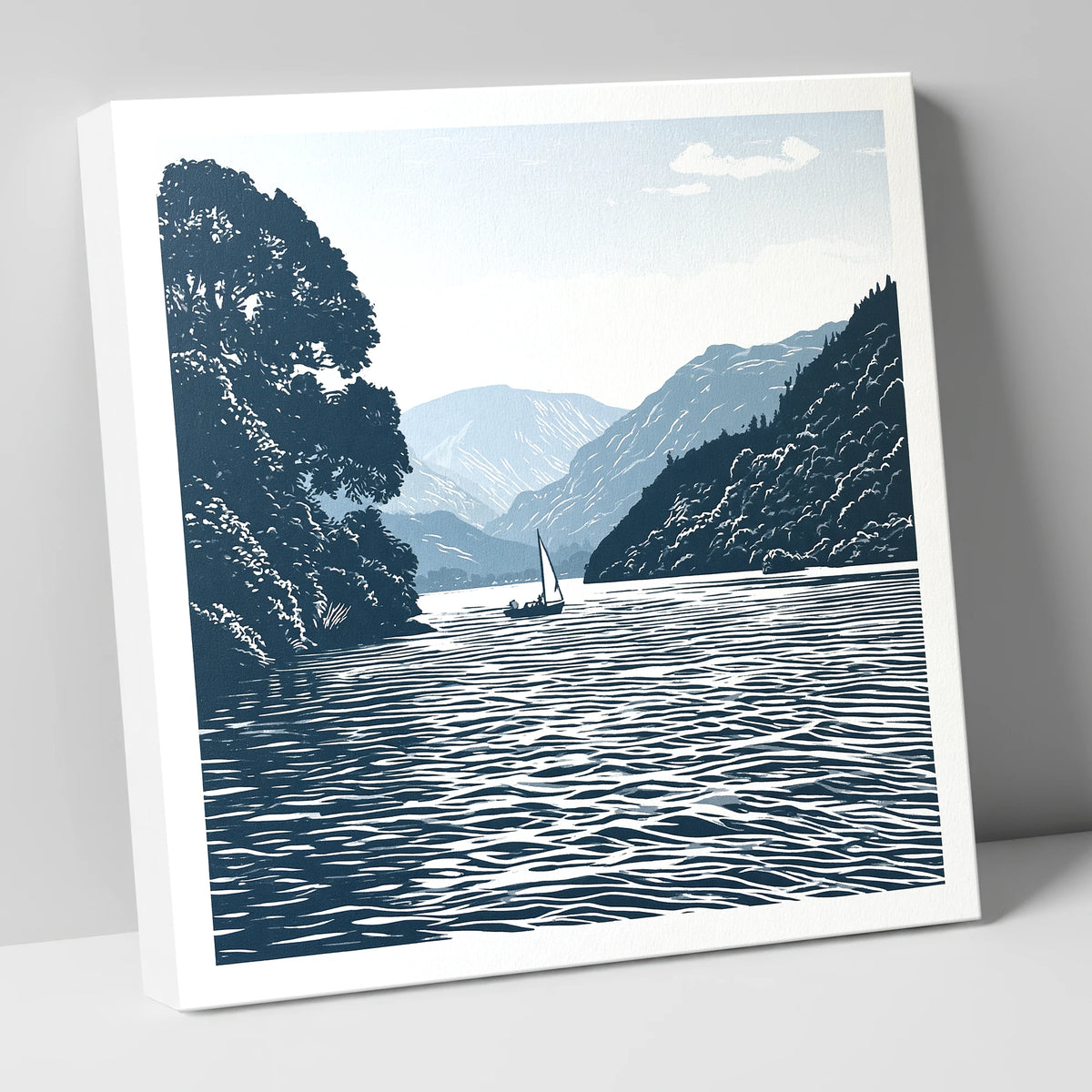 Ullswater Sailboat in Navy Blue lake district lake canvas wall art
